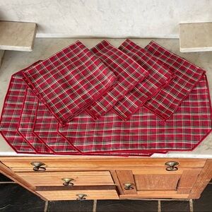 LONGABERGER Red and Green Plaid Tidings Table Linen Set Placemats Napkins 4 Each